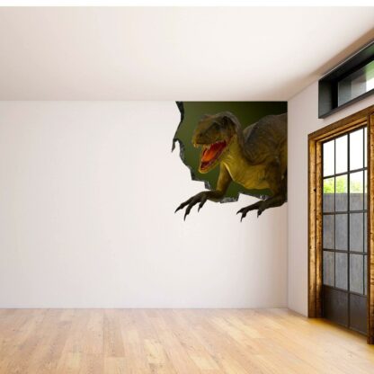 3d Dinosaurus Art Animal Hole In Wall Sticker - Vinyl Decor Broken Illusion Peel And Stick Decal - Porthole Crack Print Diy Cracked Mural - Image 2