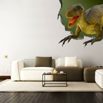 3d Dinosaurus Art Animal Hole In Wall Sticker - Vinyl Decor Broken Illusion Peel And Stick Decal - Porthole Crack Print Diy Cracked Mural