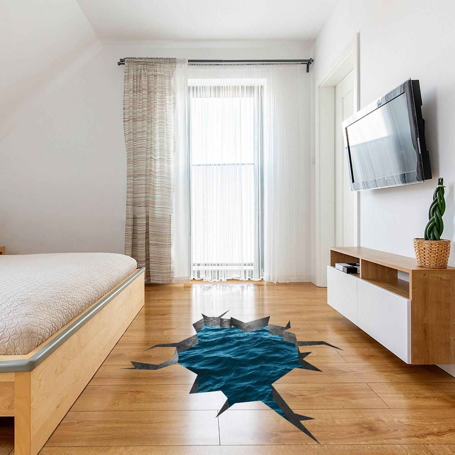 3d Effect Blue Sea Wall Sticker - Porthole View Floor Art Decor Ocean Printed Vinyl Decal - Stick Photo Water Gift Hole Mural - Image 4