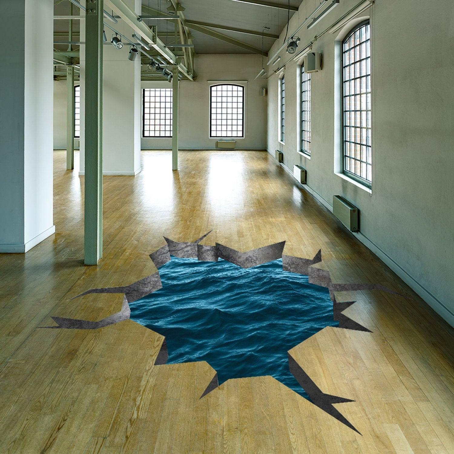 3d Effect Blue Sea Wall Sticker - Porthole View Floor Art Decor Ocean Printed Vinyl Decal - Stick Photo Water Gift Hole Mural - Image 6