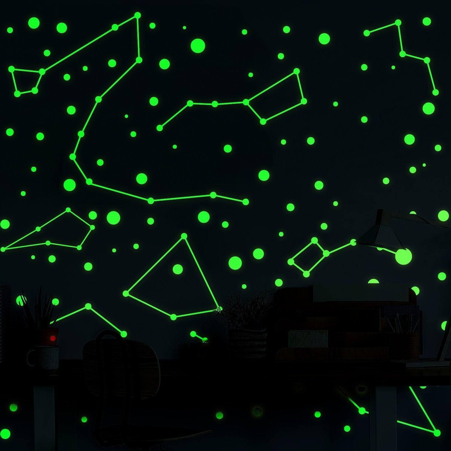 225x Glow In Dark Zodiac Star Wall Sticker - Nursery Ceiling Glowing Vinyl Luminous Decor Decal - Bedroom Fluorescent Luminescent Art - Image 2