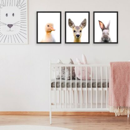 3x Baby Animals Posters Set - Nursery Kids Room Decor Cute Animal Wall Picture Poster Print - Boy Girl Decorations Art Pictures Prints